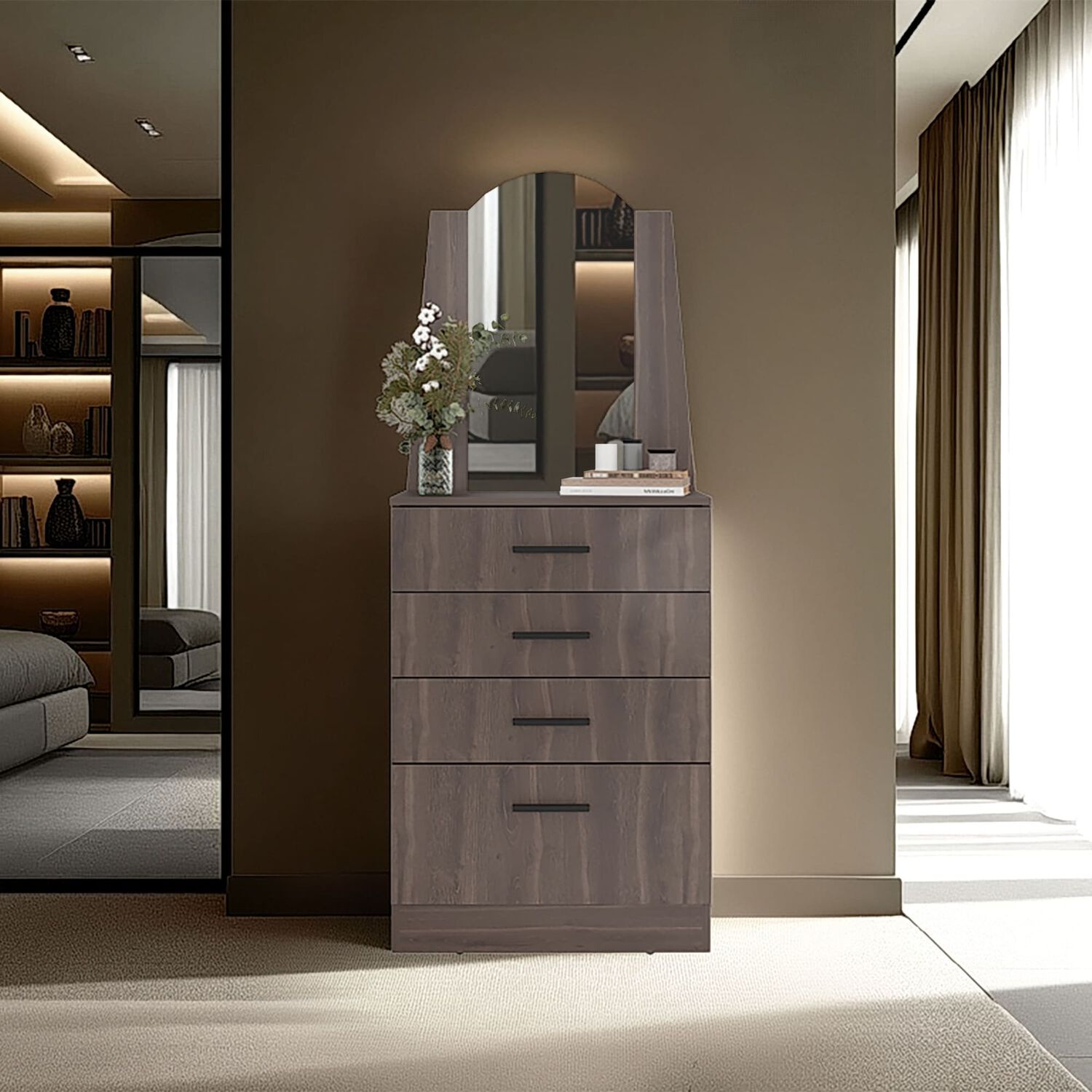 Comoda Con Espejo 159.5x62.8x35.3 Cm 3 Cajones 1 Puerta image number 5.0