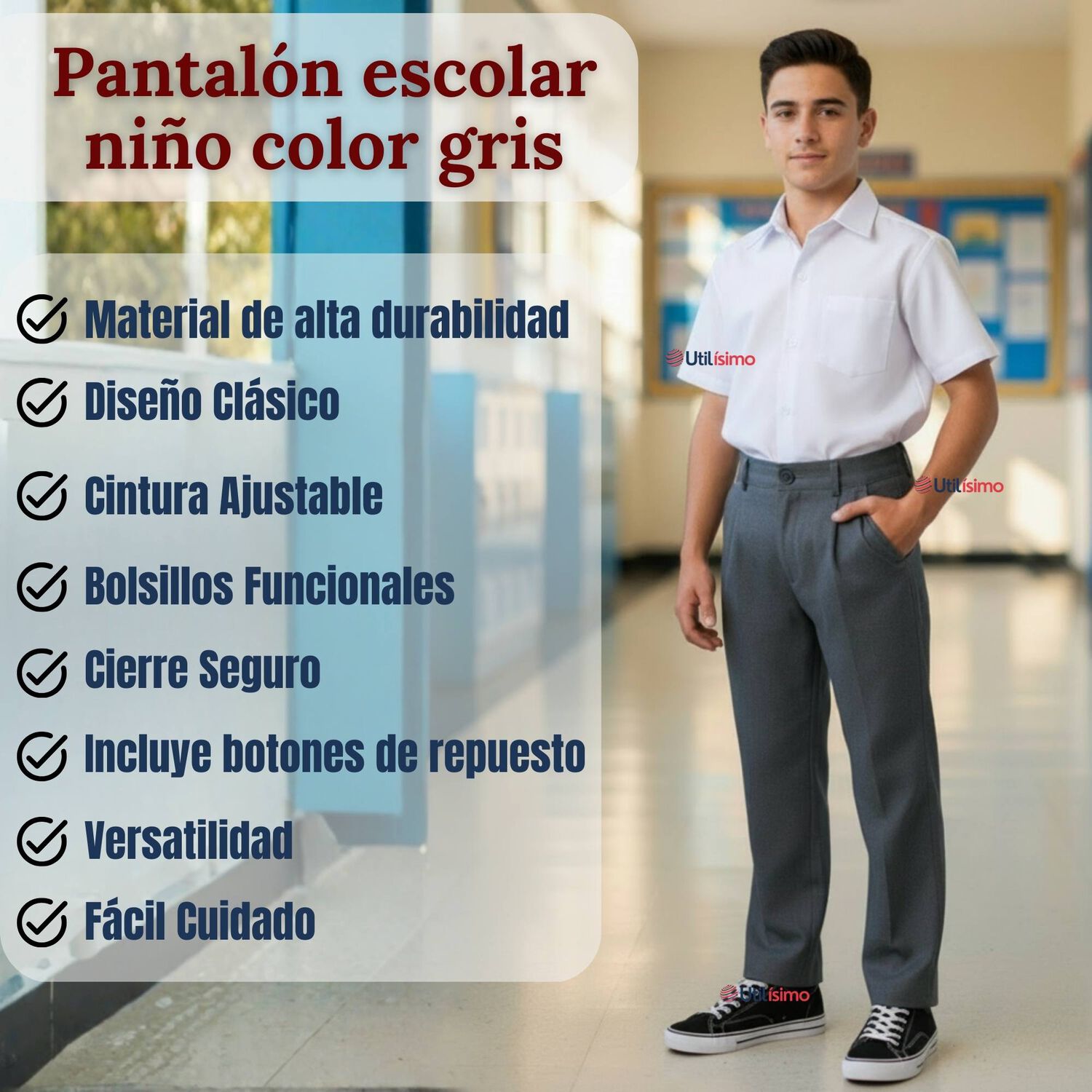 Pantal&oacute;n Escolar Colegio Cl&aacute;sico Gris Ni&ntilde;o Juvenil image number 1.0