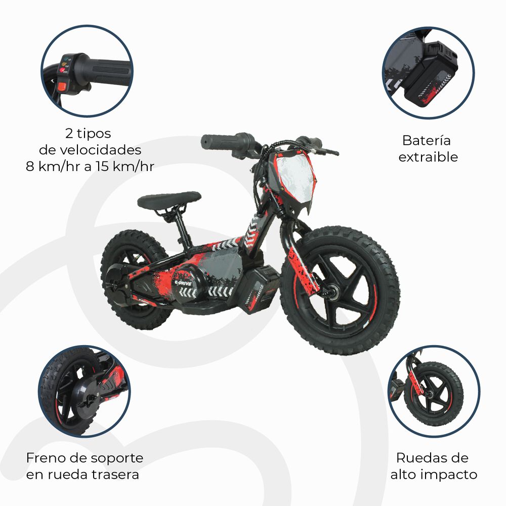 Bicicleta Moto Eléctrica E-bike Beride Aro 12 Roja image number 7.0