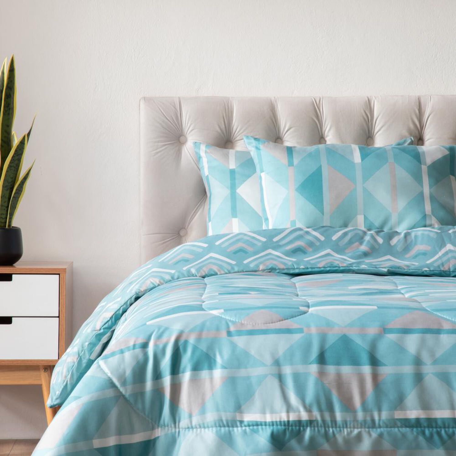 Set Plum&oacute;n + 2 Almohadas Estampadas Casaideal Aqua / 2 Plazas image number 0.0