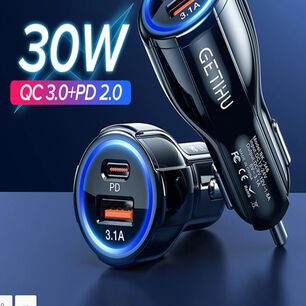 Cargador De Celular Auto Tipo C Carga Rapida 3.1 Amp Y Usb 30w 2 En 1