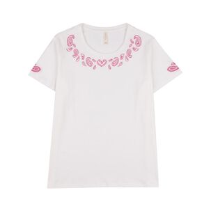 Polera Lisa Aplicación Broderi Manga Corta Cuello Redondo Mujer Geeps