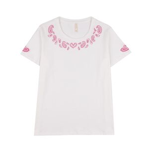 Polera Lisa Aplicación Broderi Manga Corta Cuello Redondo Mujer Geeps