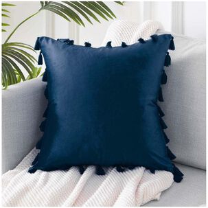 Pack De 02 Fundas De Coj&iacute;n De Terciopelo Con Flecos 45x45 Amarino