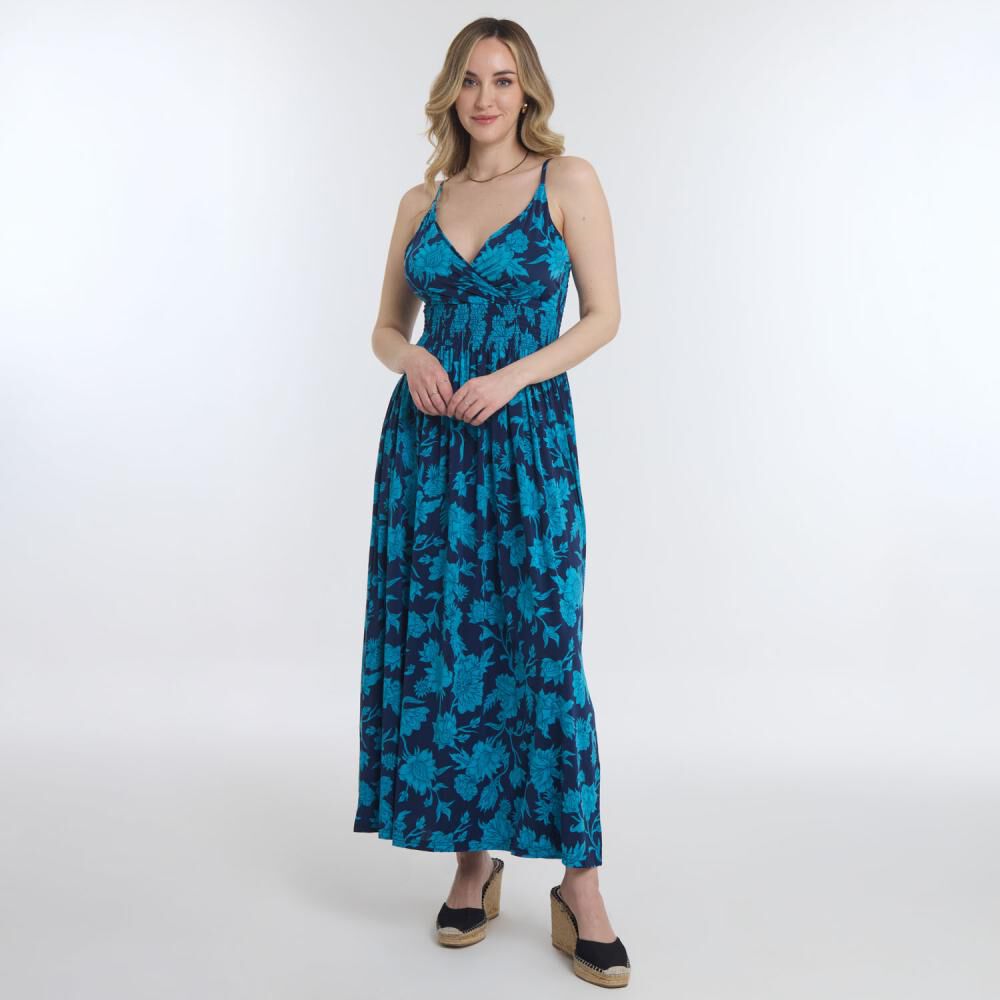 Vestido Largo Pabilo Escote Cruzado Y Panal Elásticado En Espalda Mujer Geeps image number 2.0