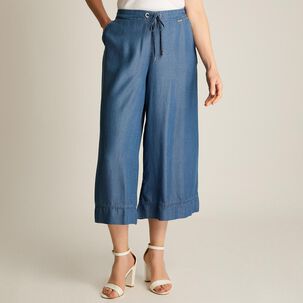 Pantalón Lyocell Cintura Elásticada Tiro Alto Culotte Mujer Lorenzo Di Pontti