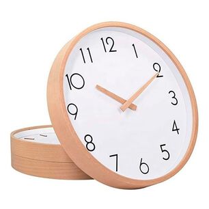 Reloj De Pared Redondo Madera Clara Silencioso 29 Cm