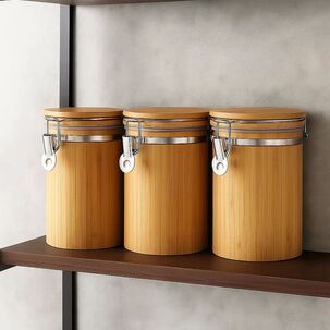 Set 3 Frascos Recipiente Hermeticos Para Alimentos De Bambu Set 3 Frascos Recipiente Hermeticos Para Alimentos De Bambu