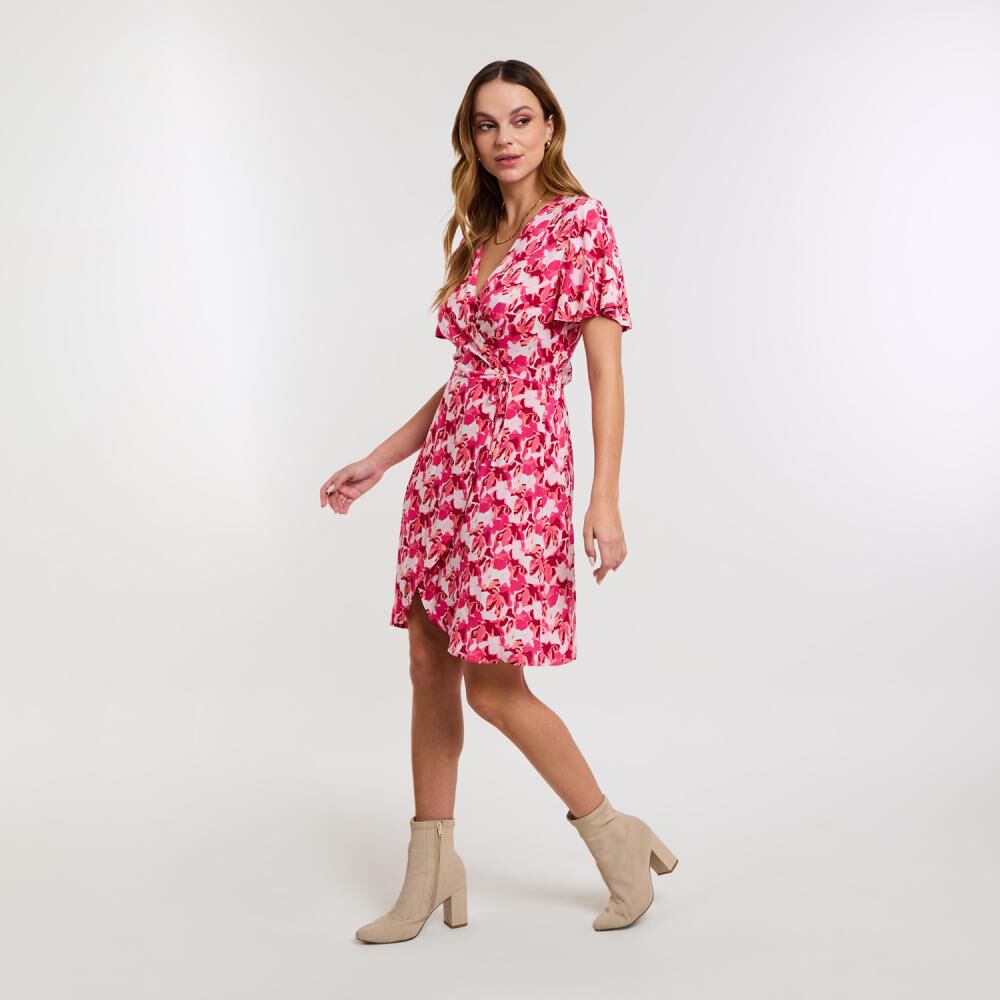 Vestido Full Print Manga Corta Lazo Cruzado En Cintura Mujer Kimera image number 2.0
