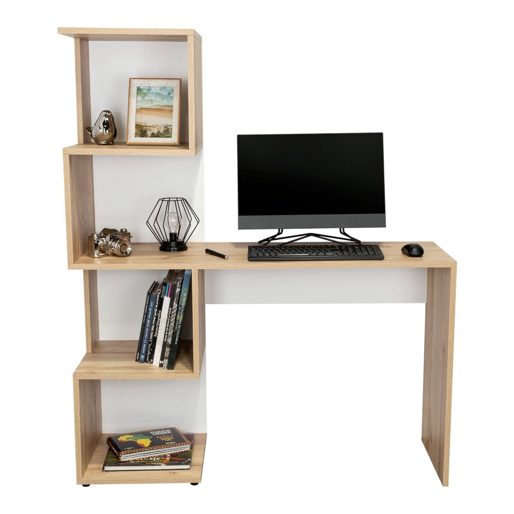 Escritorio Bibloteca 142,6x120x41,8 Cm Caf&eacute; Claro Y Blanco image number 2.0