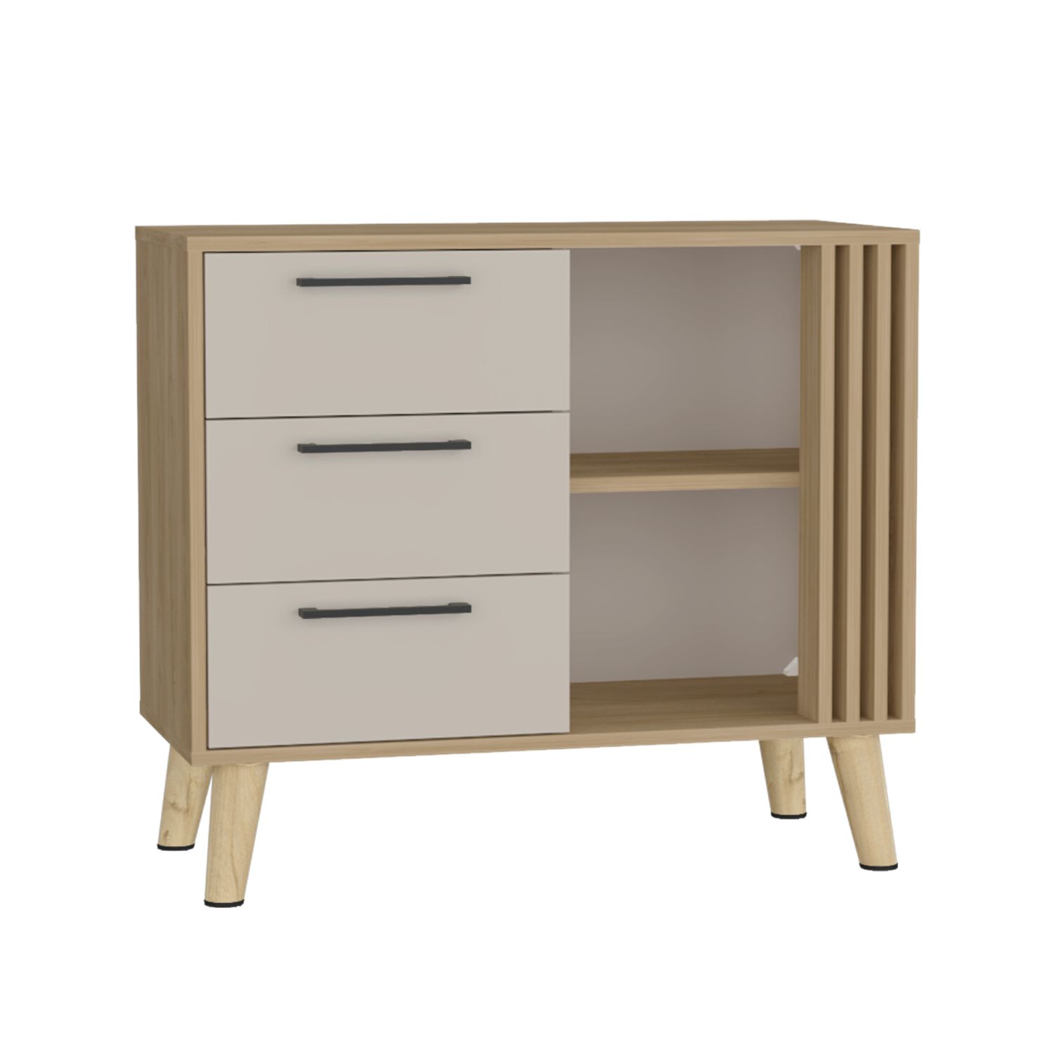 Comoda 3 Cajones Fm 64,4x80x35 Cm Caf&eacute; Claro Y Beige image number 0.0