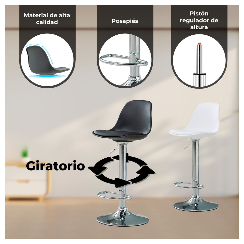 Pack2 Silla Piso Bar Eame De Altura Con Respaldo De Polipropileno Negro image number 1.0