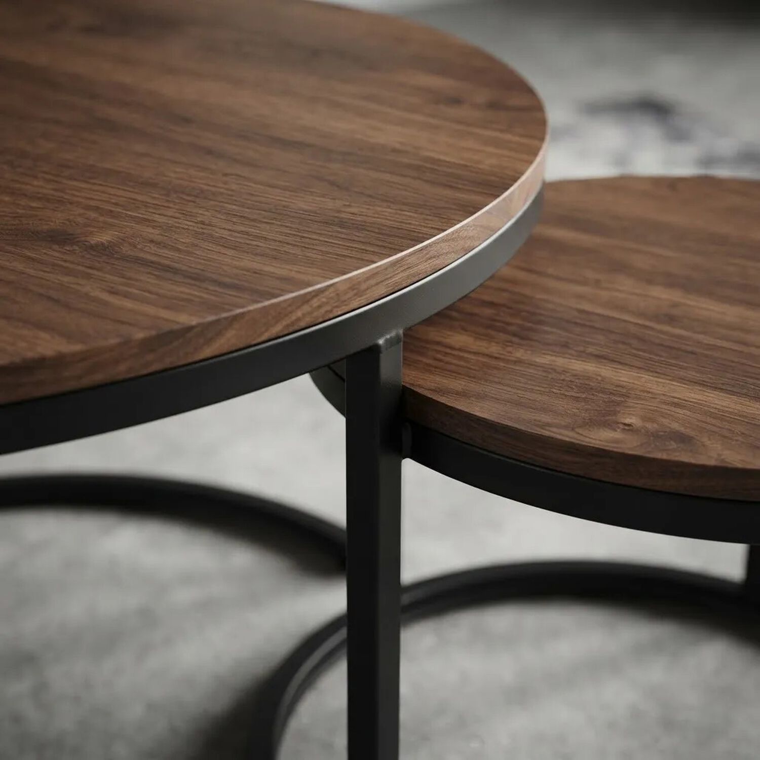 Set 2 Mesas Nido Redondas Madera Metal Living Moderna Caf&eacute; image number 3.0