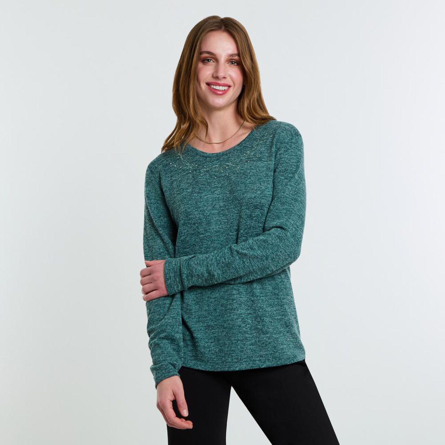 Sweater Melange Manga Larga Cuello Redondo Mujer Lesage image number 0.0