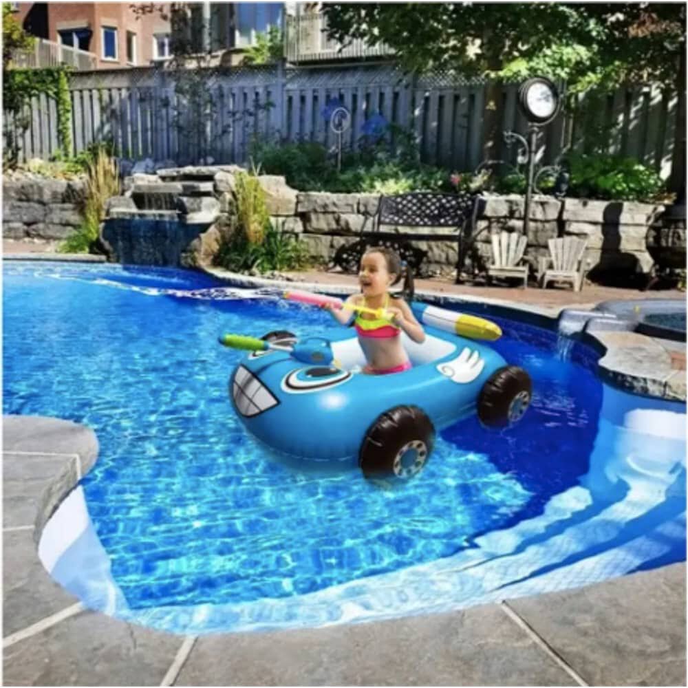 Flotador Autito Inflable Con Pistola Lanza Agua Azul image number 3.0