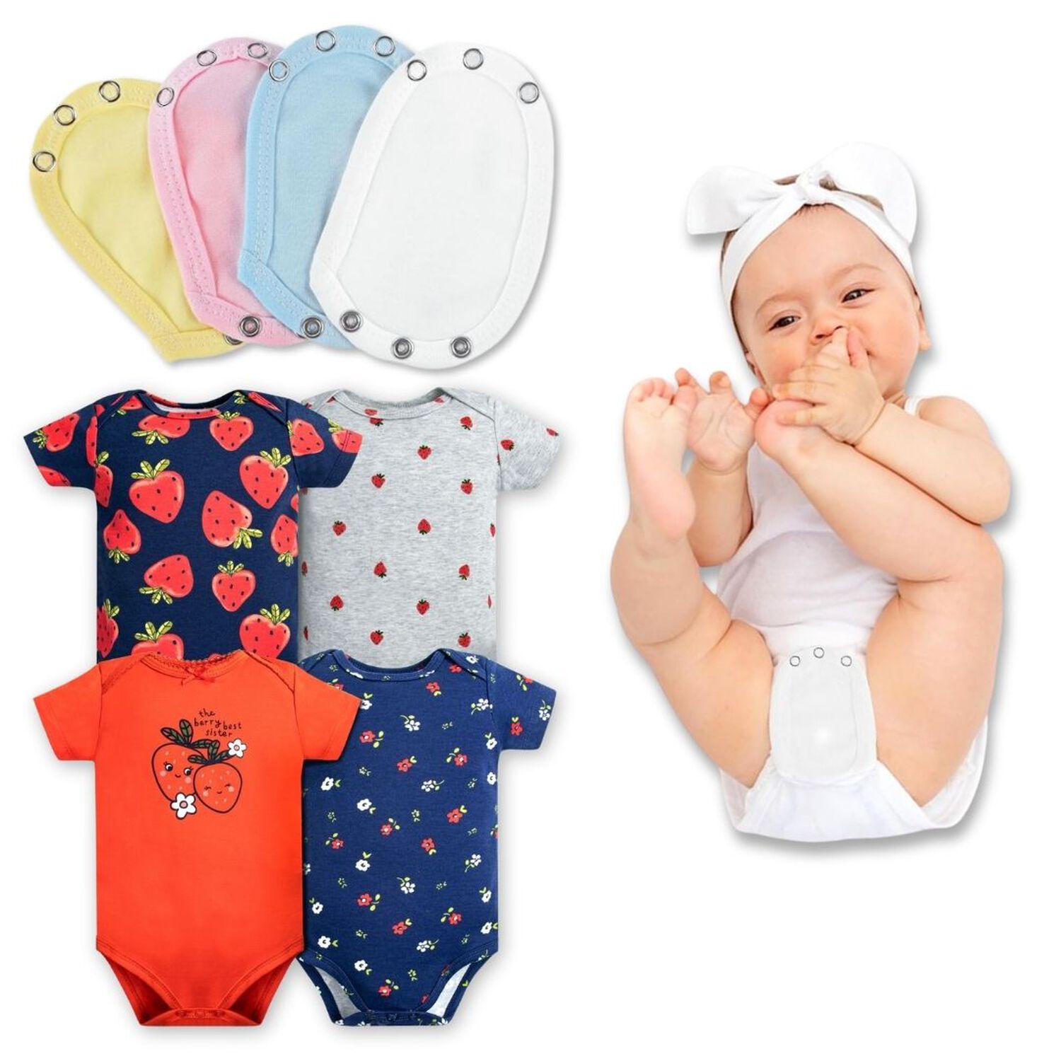 Pack 4 Unidades Extensor Body Beb&eacute; +pack 4 Bodys Algod&oacute;n Ni&ntilde;a Manga Corta Rojo Fresa image number 0.0