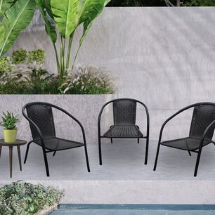 Pack 4 Silla De Terraza Rat&aacute;n Sint&eacute;tico Y Acero Negro