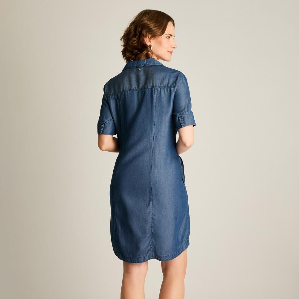 Vestido Lyocell Manga Corta Cuello Camisero Mujer Lorenzo Di Pontti image number 2.0