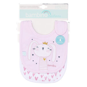 Set 2 Babero Algodón Impermeable Rosado Conejita Niña