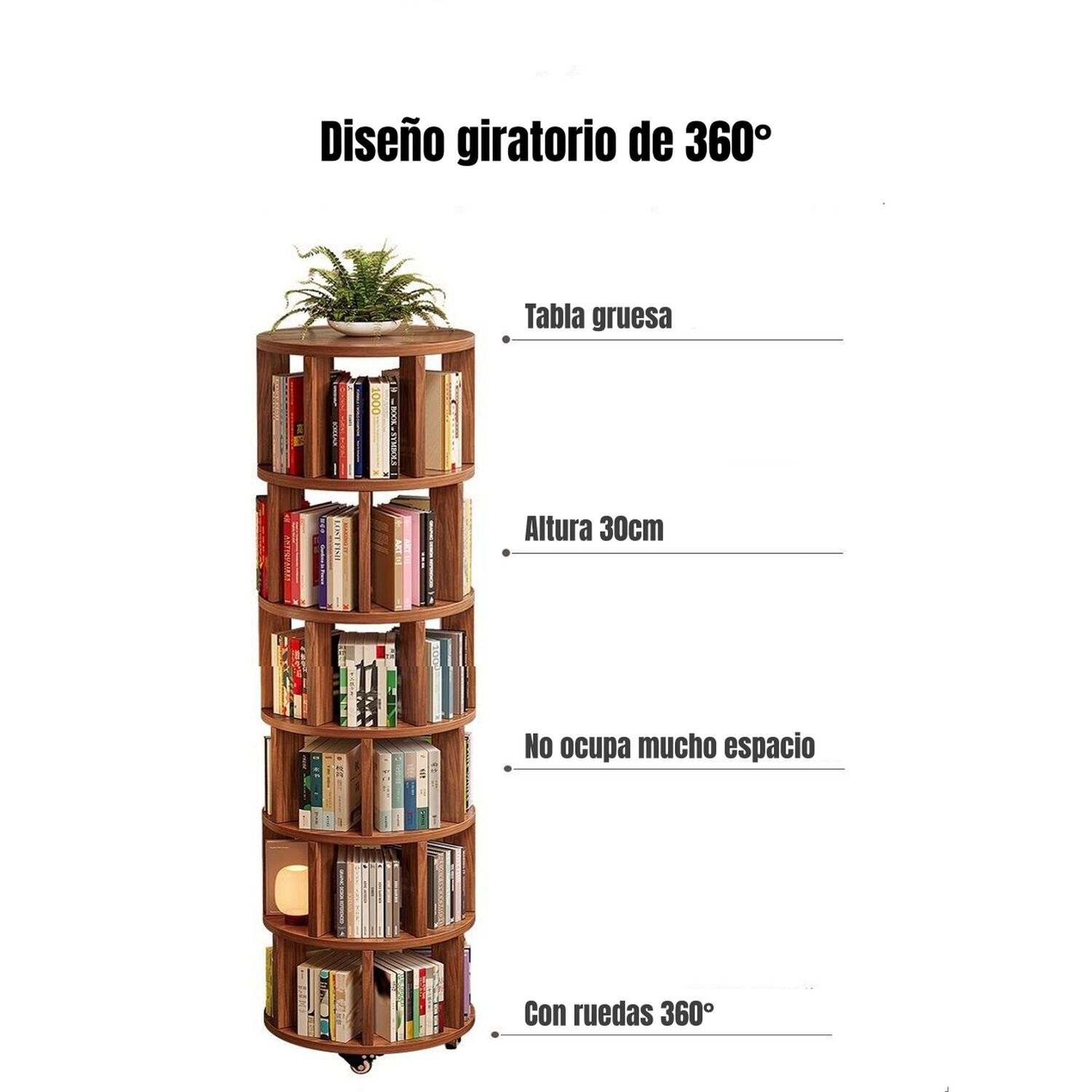 Biblioteca Giratoria 360 Librero Organizador Ruedas 165cm image number 3.0