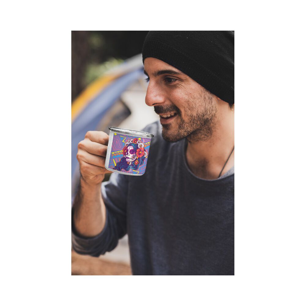 Taza Enlozada Catrina Mujer Floreada Esqueleto image number 2.0