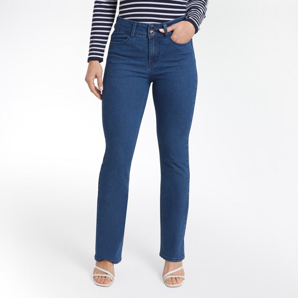 Jeans Bot&oacute;n Con Bolsillo Tiro Medio Regular Mujer Geeps image number 0.0