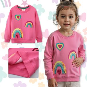 Poler&oacute;n Ni&ntilde;a Manga Larga 100% Algod&oacute;n Fucsia Arcoiris