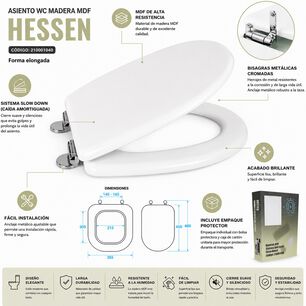 Asiento Tapa Wc Elongado De Madera Con Bisagras Metalica Y Cierre Sueve Modelo Hessen Marca Taumm