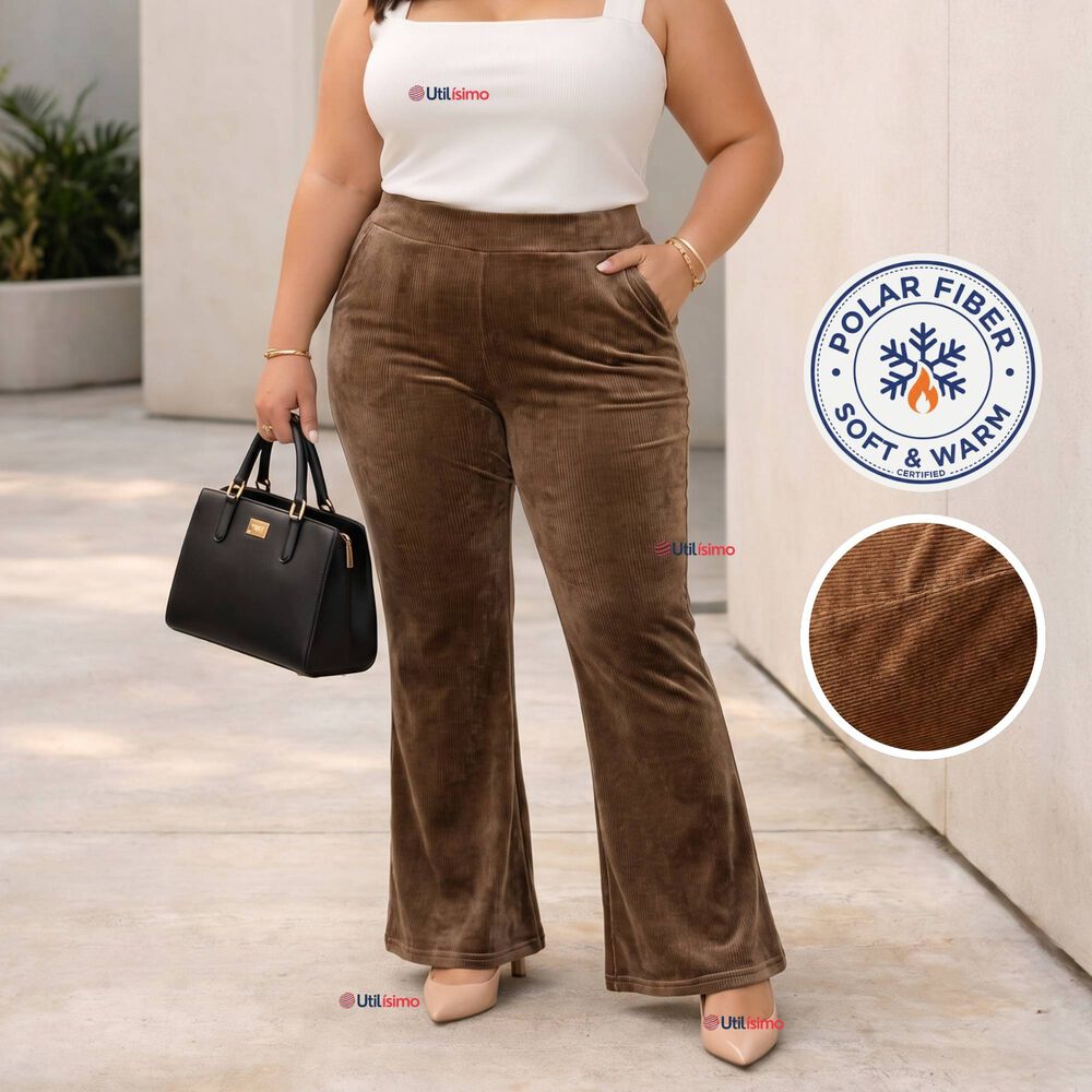 Pantal&oacute;n Cotel&eacute; Palazzo Polar Con Chiporro Elasticado T&eacute;rmico Caf&eacute; image number 0.0