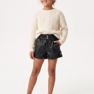 Short Ecocuero Ni&ntilde;a Cuerina Efecto Cuero Negro Moda