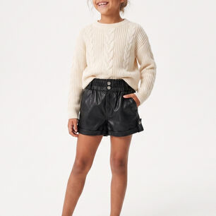 Short Ecocuero Ni&ntilde;a Cuerina Efecto Cuero Negro Moda