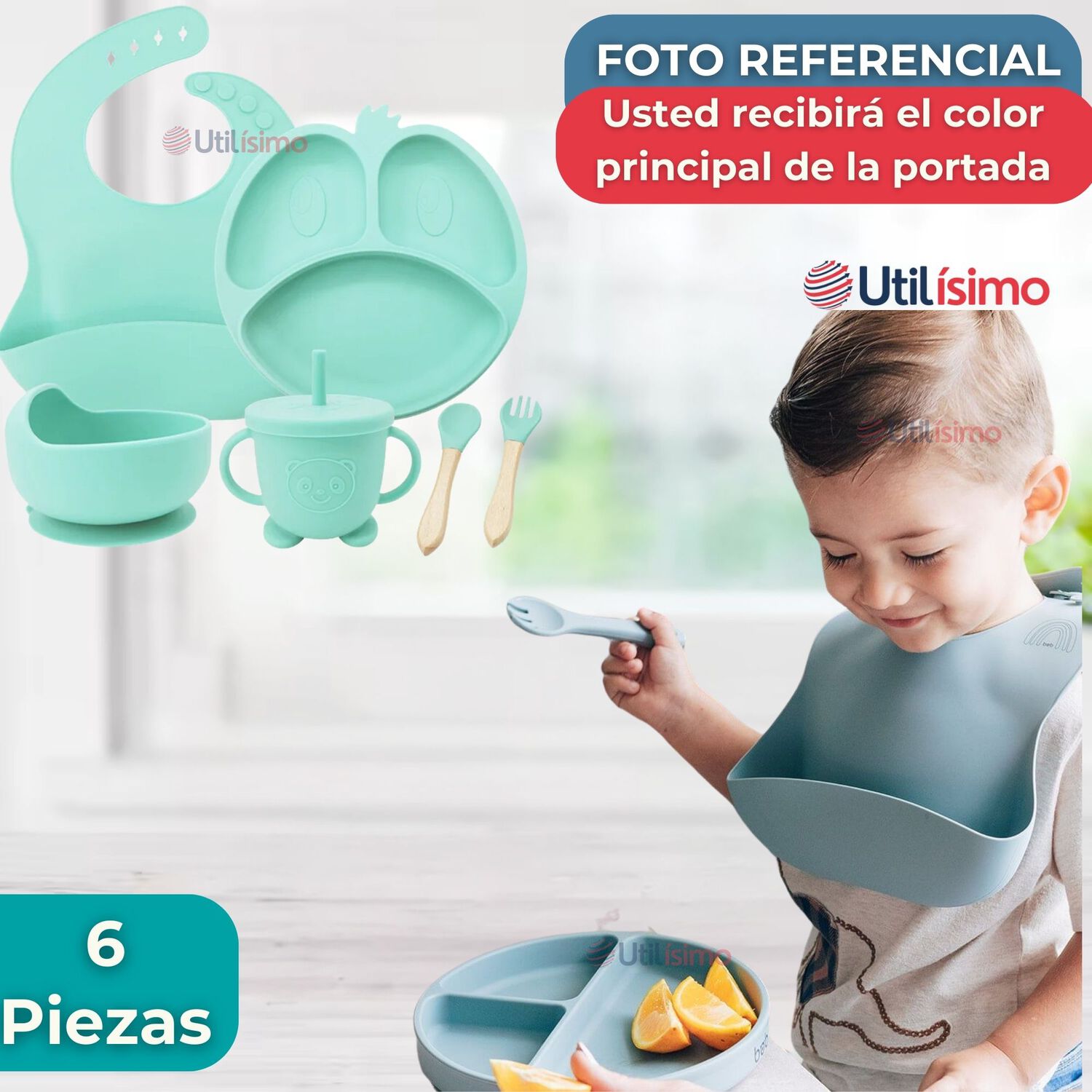 Set De Alimentaci&oacute;n Beb&eacute; Silicona De Formas 6 Piezas Libre Bpa Color Turquesa image number 5.0