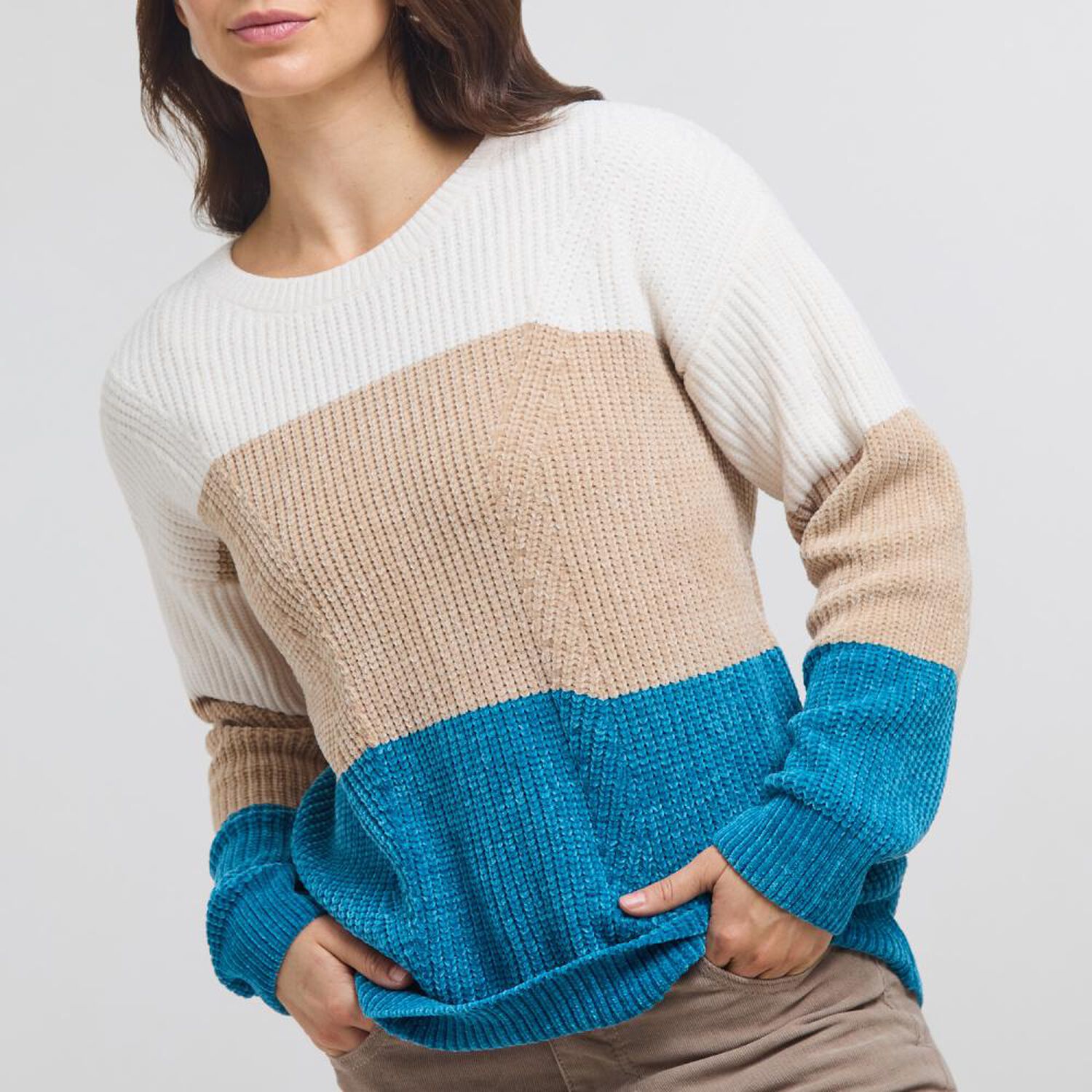 Sweater Chenille Bloques Manga Larga Cuello Alto Mujer Geeps image number 4.0