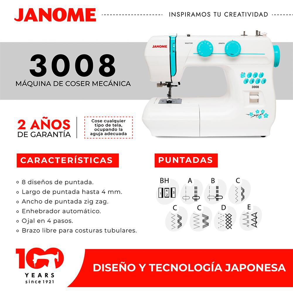 Combo Janome Máquina de Coser 3008 + Máquina Overlock 8002D image number 3.0