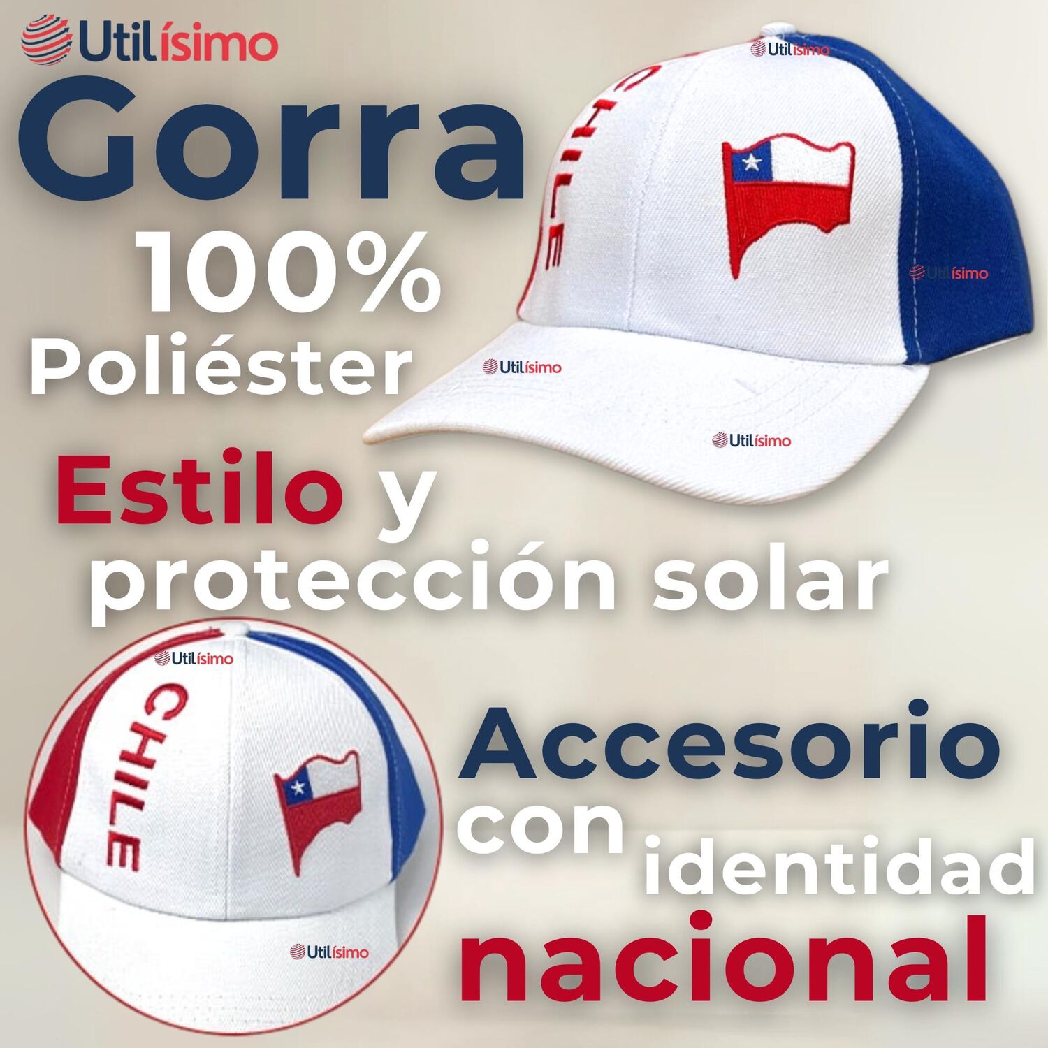Gorro Jockey Talla &Uacute;nica Alta Calidad Poli&eacute;ster Estampado Chileno image number 1.0