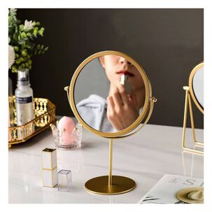 Espejo Tocador Dorado Redondo Pedestal Maquillaje Escritorio