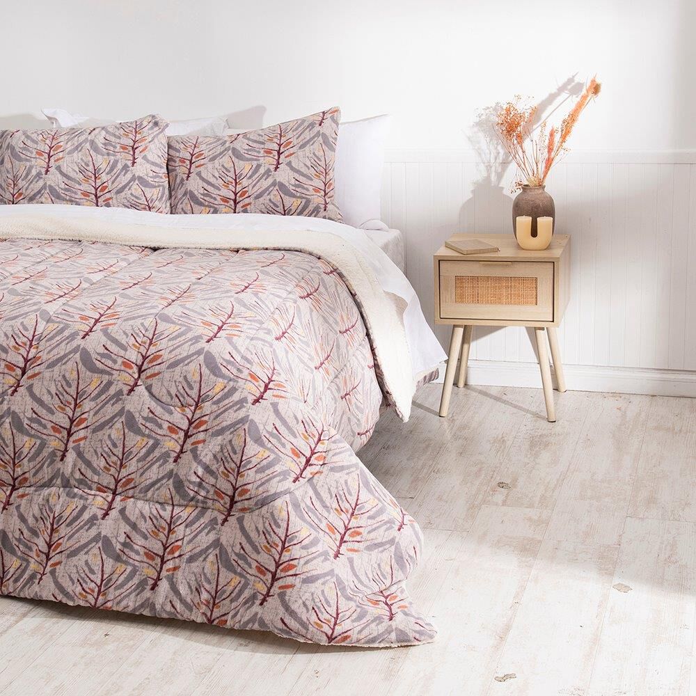Plumon Coral Print Sherpa 2 Plazas Monstera image number 3.0
