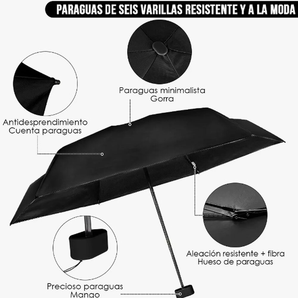 Mini Paragua Plegable Negro image number 2.0