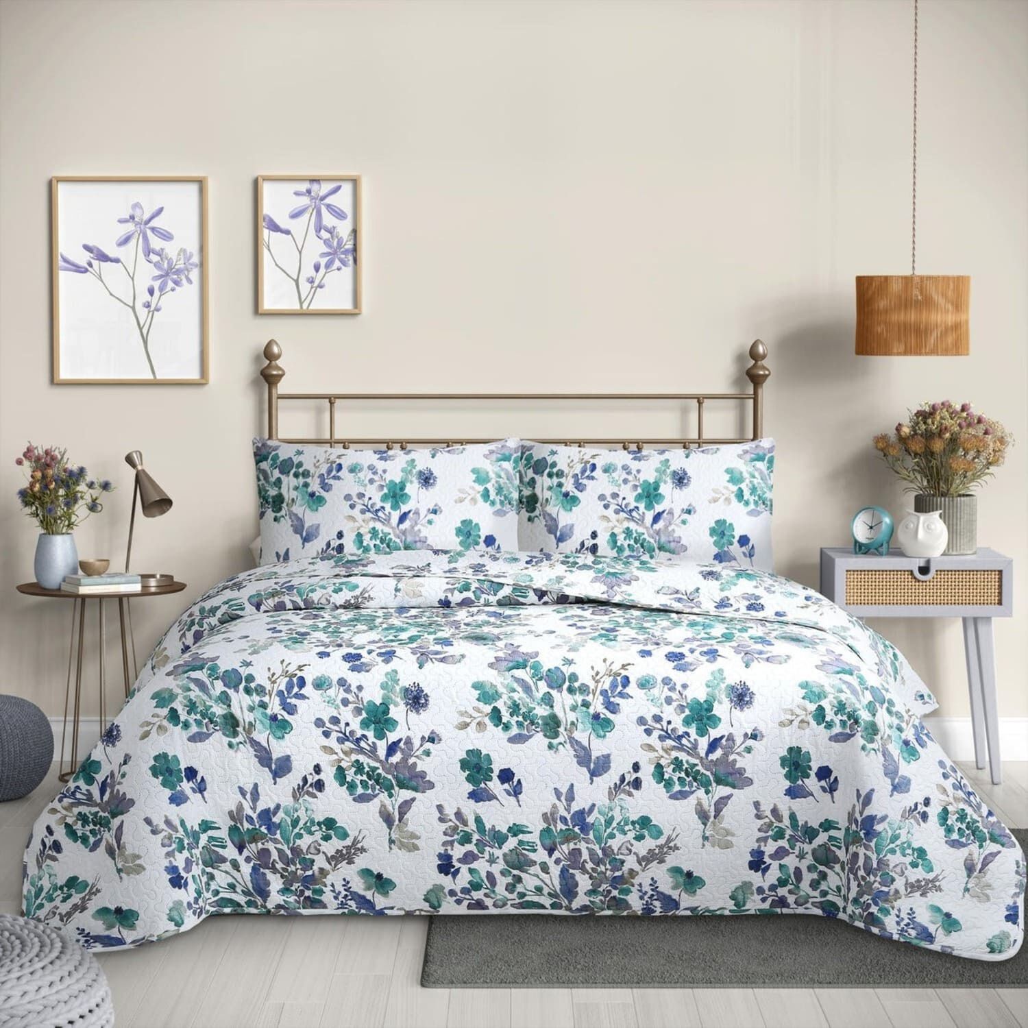 Cubrecama Quilt Reversible Queen 220 X 240 Cm Estampado Calipso - Flowers Collection Martin&eacute; image number 0.0