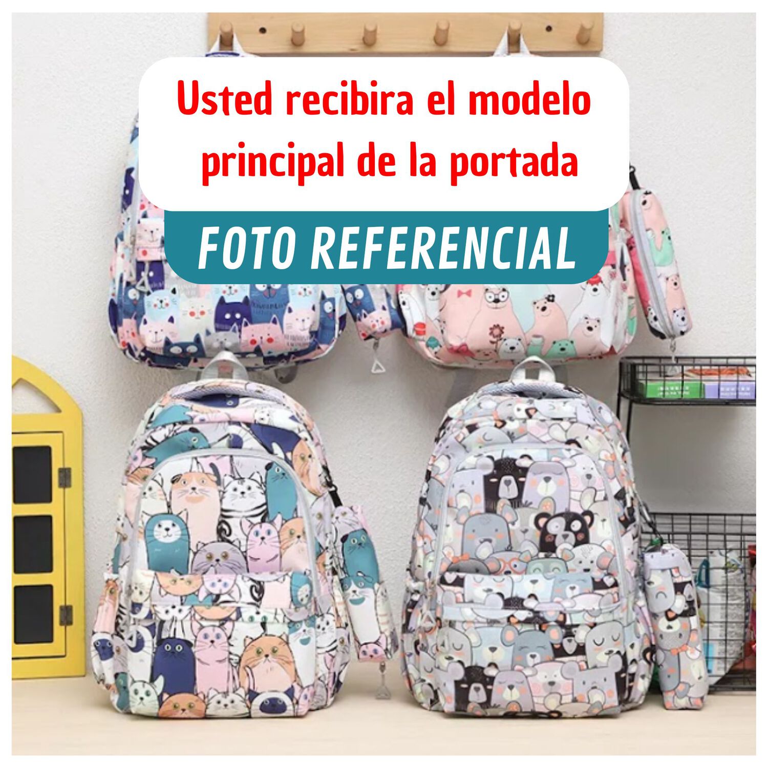 Mochila 43cm Juvenil&nbsp;y&nbsp;escolar Dise&ntilde;o Estampado Pink Blue Cats image number 3.0