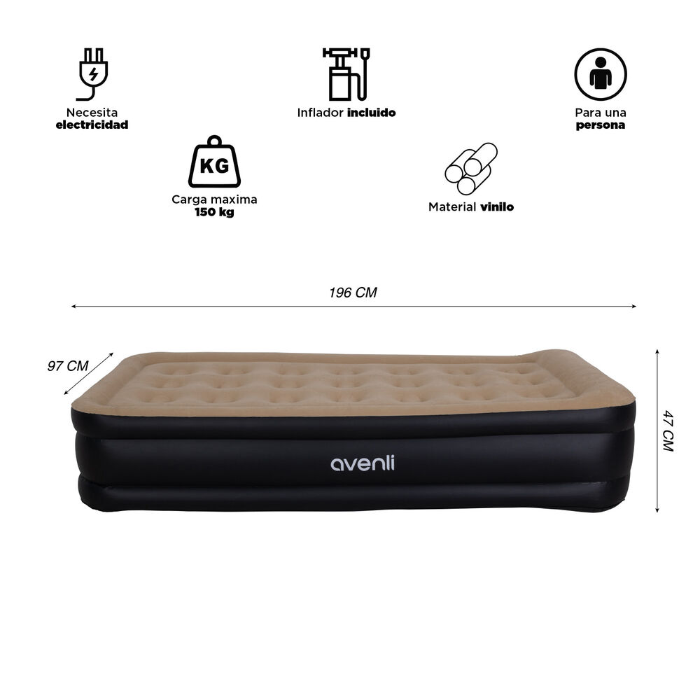 Colch&oacute;n Inflable El&eacute;ctrico Individual 1 Plaza Caf&eacute; image number 4.0