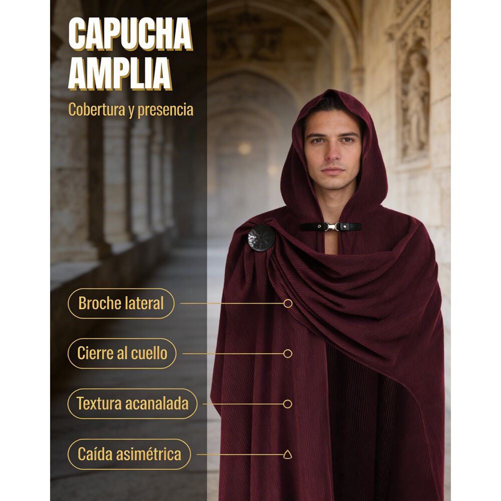 Disfraz Tunica Capa Con Capucha Medieval Con Broche Para Cosplay Halloween Y Teatro Unisex image number 11.0