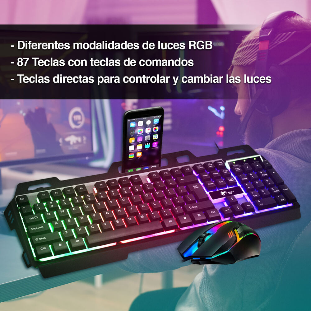 Pack Teclado Metal Rgb + Mouse 1600 Dpi Gamer Negro image number 1.0
