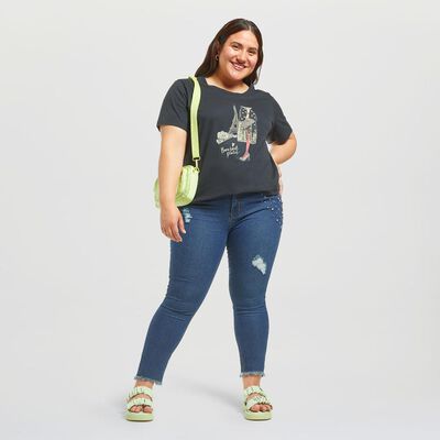 Polera Talla Grande Regular Manga Corta Cuello Redondo Mujer Sexy Large
