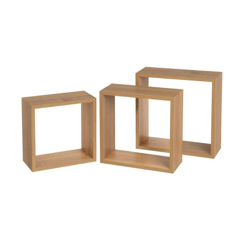 Set 3 Repisas Estantes Flotantes Cubo De Madera Cafe image number 0.0
