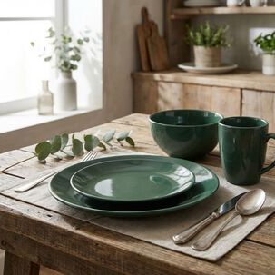 Juego De Loza 16 Piezas Vajilla Cer&aacute;mica July Verde