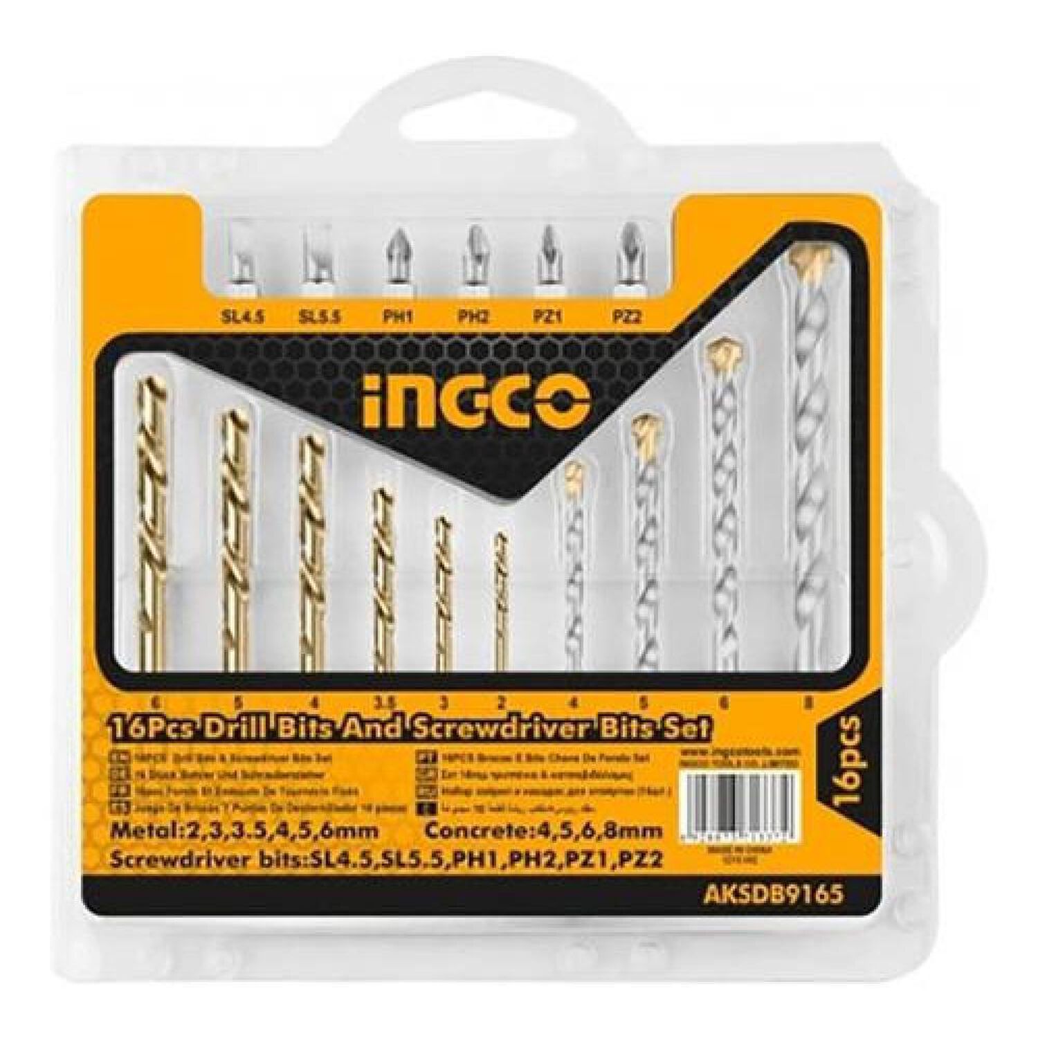 Juego De Brocas Concreto + Acero Y Puntas 16pzas Ingco image number 0.0
