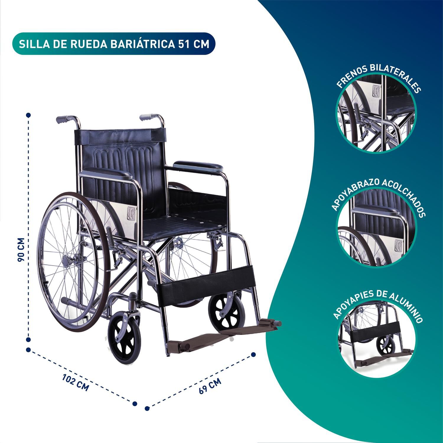 Silla De Ruedas Sobrepeso Bariatrica Strong 51cm image number 1.0