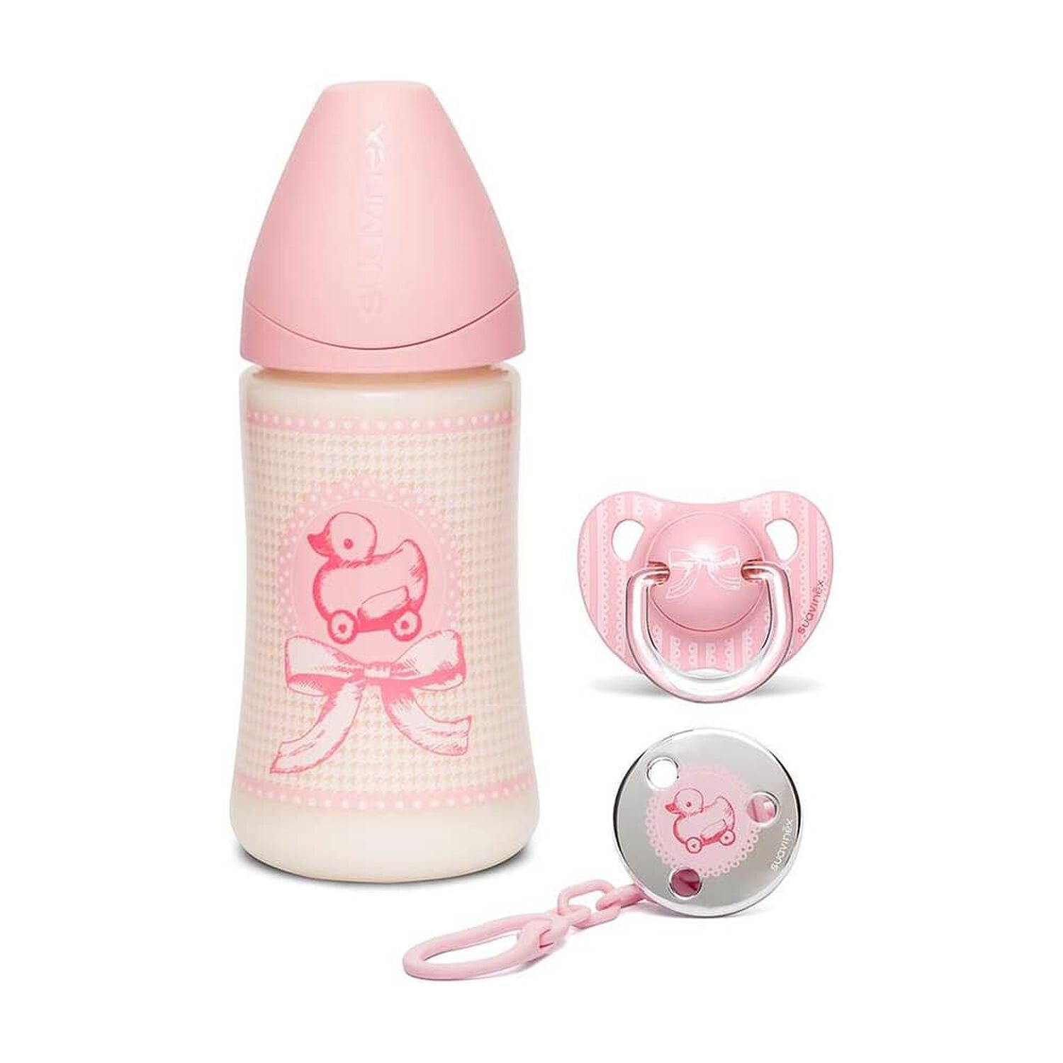 Set Mamadera +broche +chupete S 0-6m Toys Rosa image number 0.0