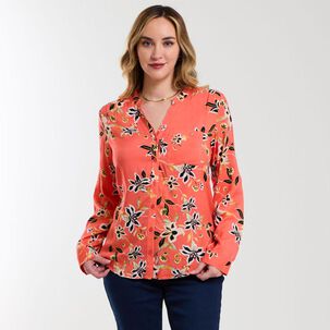Blusa Full Print Manga Larga Roll Up Cuello V Mujer Geeps